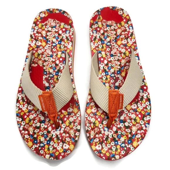 Tory Burch x Shishedo 70's Flatform Sprinkle Flowers & Rainbow Thong Flip-Flops - Picture 8 of 14